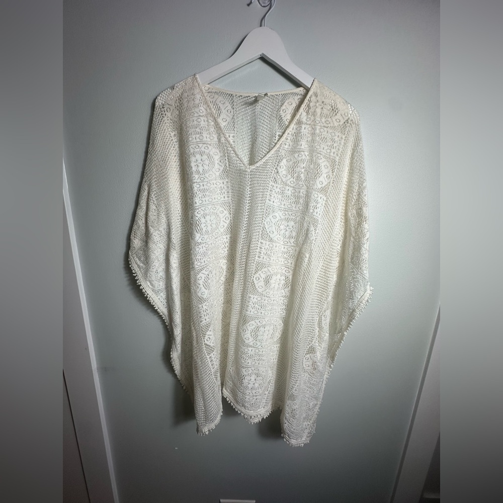 Seafolly Mesh  Boho  Cream  Beach Pool  Mesh Kaftan Coverup Size S/M - Picture 5 of 14
